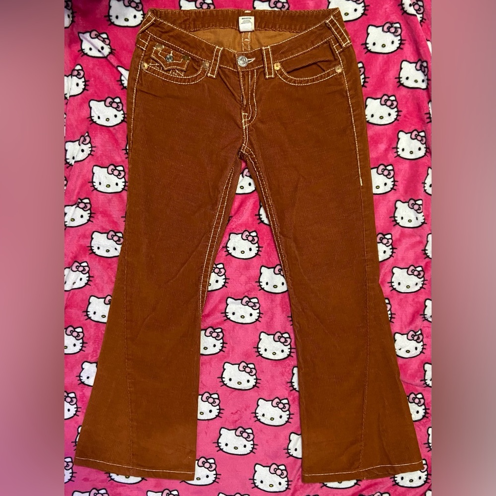 Vintage Y2K True Religion Rust Corduroy Flare Jeans. Size 32.